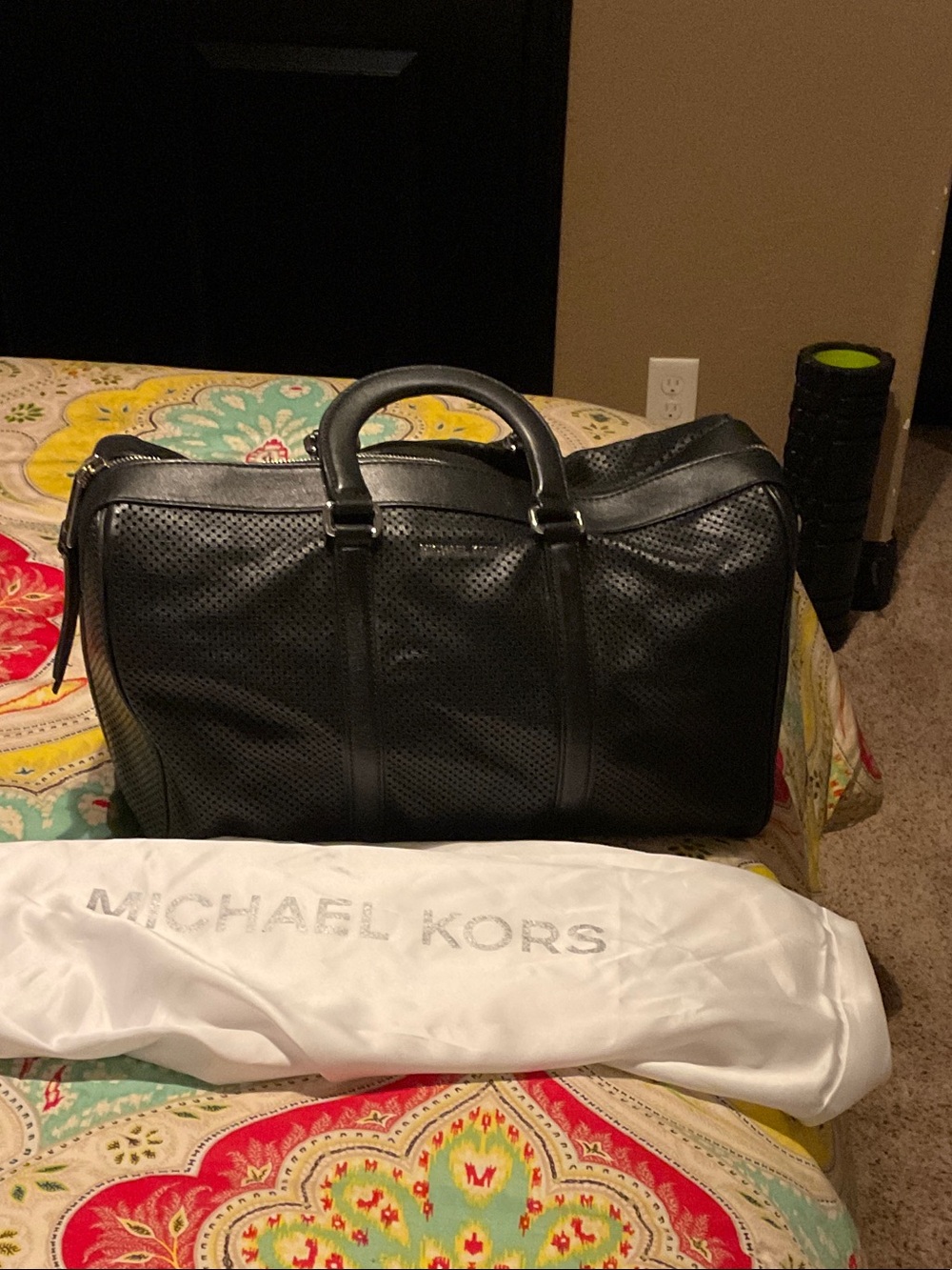 Michael Kors Black Perforated Leather Duffel